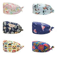 new scrub nurse hat surgicals cap floral bouffant cap fashion multicolor nurse scrub cap adjustable bandage turban