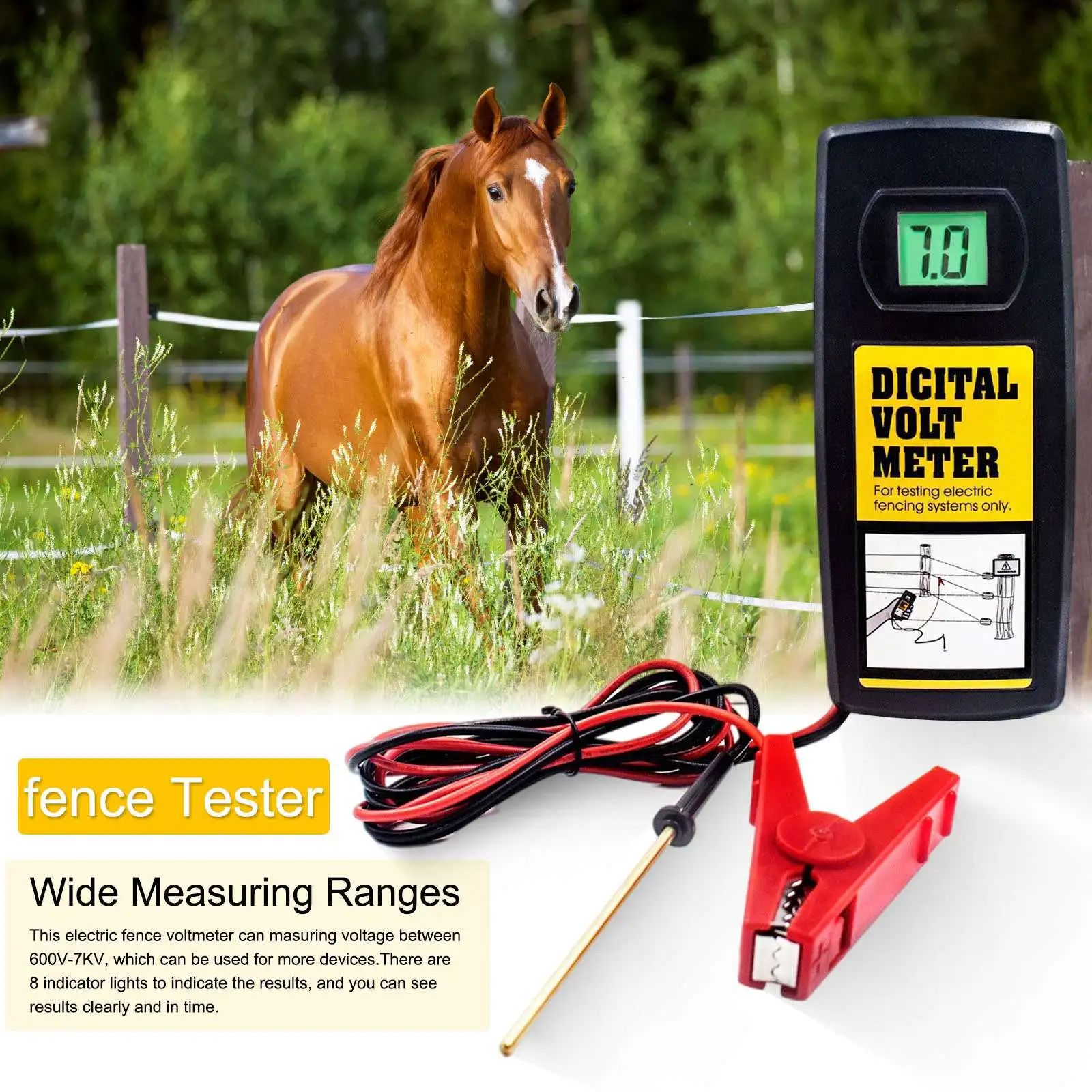 

Voltage Detector Electronic Fence Pressure Gauge 9.9KV Multi-model Cattle Farm Pasture with Backlight Voltage Detector