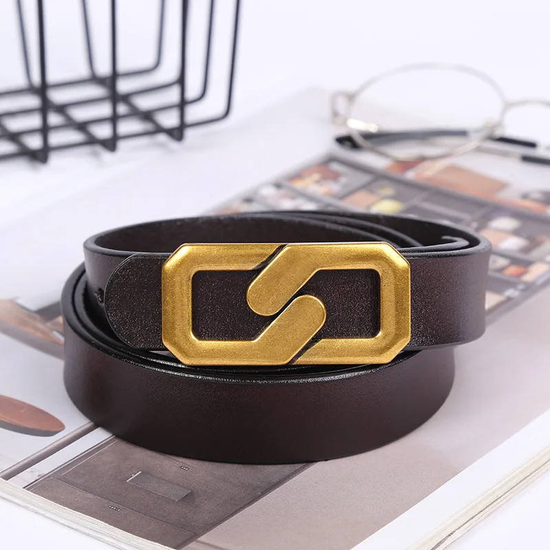 

Vintage Buckle Pin Waist Belt 2022 Luxury Design Double Face Cowskin Women Belts Genuine Leather Jeans Belt Slim Waist Belts