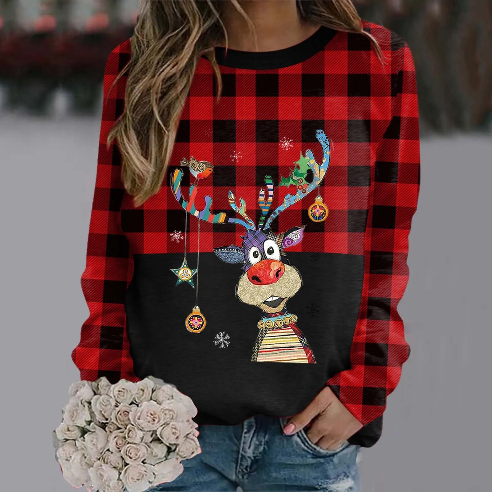 

Womens Autumn Winter Casual Hoodie Sweatshirt Christmas Printed Long Comfy Sweatsuits Women Large Top Christmas Zip up Hoodie
