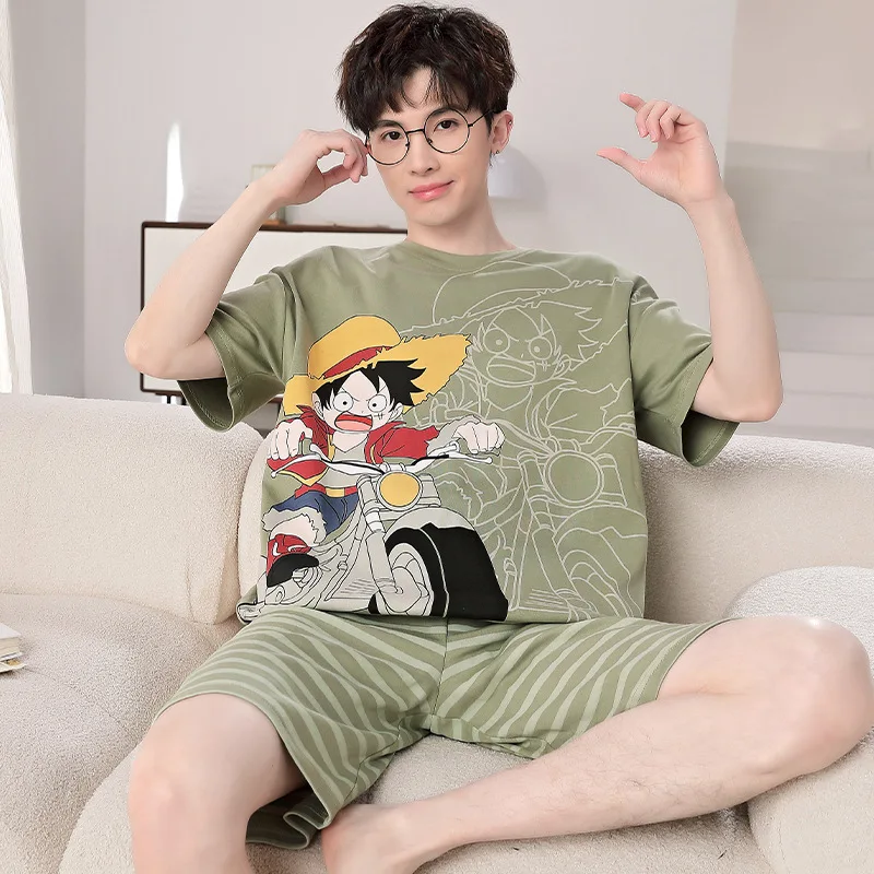 ONE PIECE Luffy summer cotton pajamas Hokage Naruto cartoon teen crew neck short-sleeved shorts loose thin loungewear