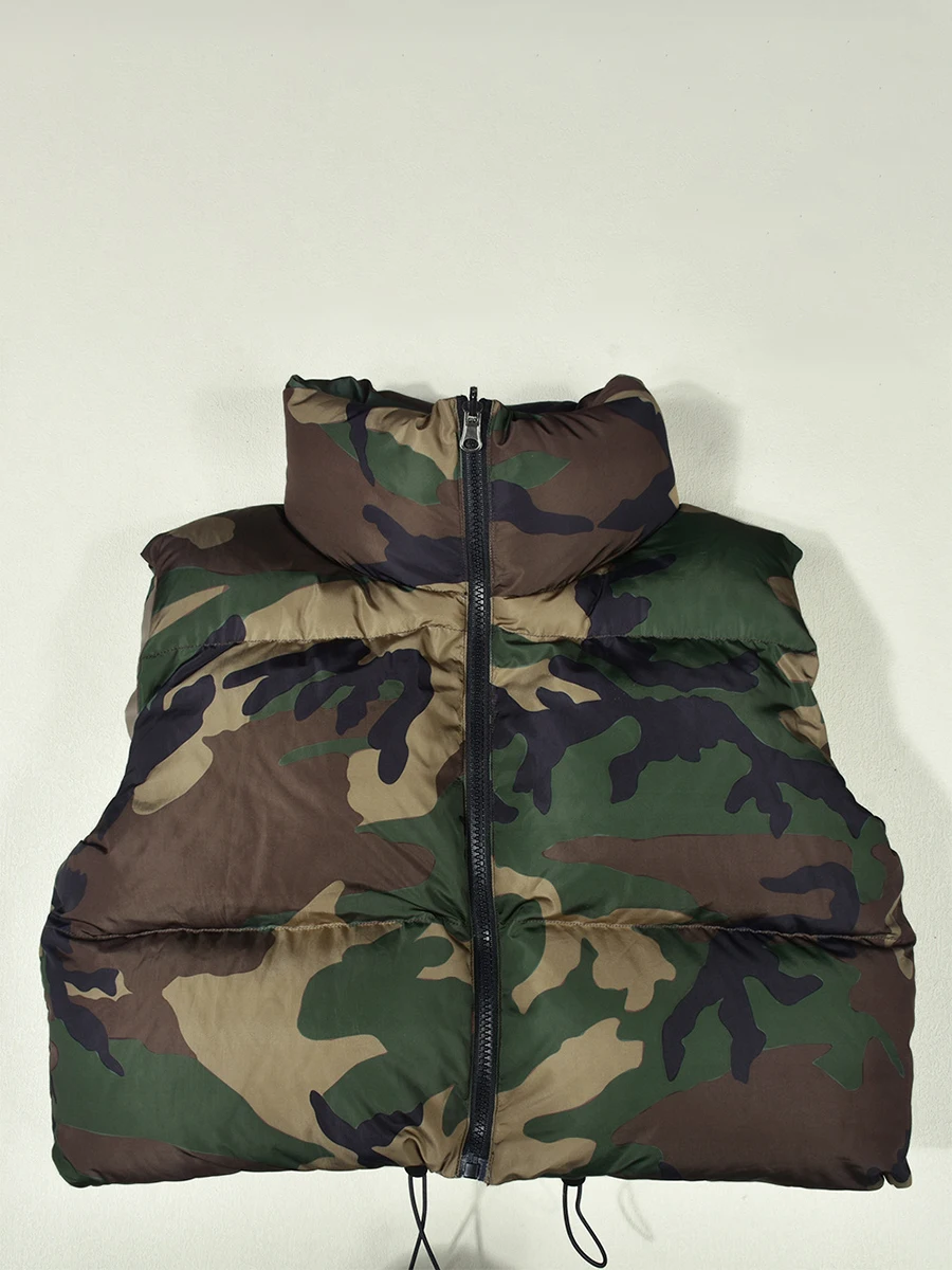 

Women Camouflage Print Puffer Jackets Vest Sleeveless Warm Camo Cute Bubble Coats Parkas Down Stand Collar Zipper Padded Outwear