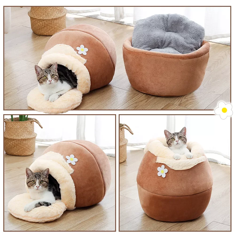 

3in1 Pet bed for Cat Dog Soft Nest Kennel Cat Bed House Pot Shaped Cave House Sleeping Bag Mat Pad Tent Pet Winter Warm Cozy Bed