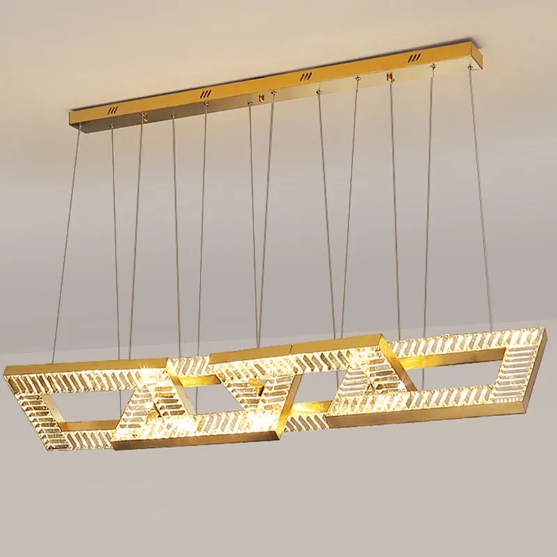 

Luxury Dining LED Crystal Chandelier Bedroom Square Crystal Pendant Lights Gold/Chrome/Black Lustre Kitchen Island Hanging Lamps
