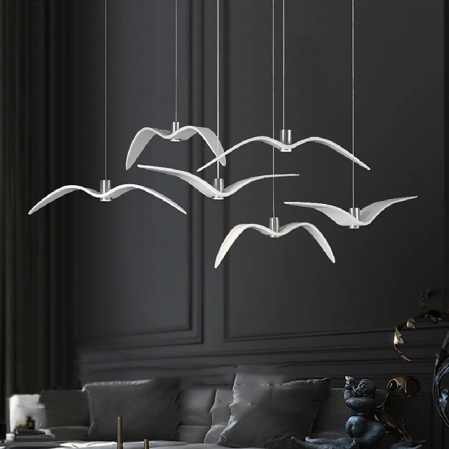 

Скандинавская светодиодная Подвесная лампа в виде чайки из смолы, Белый/Черный минимализм, светодиодный светильник для барной стойки, пото...