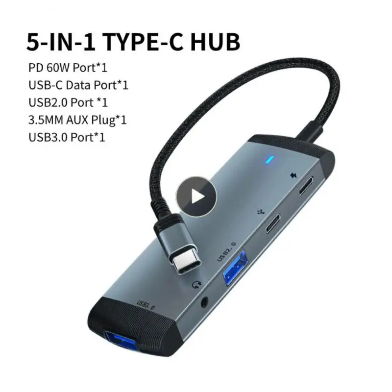 

Pd 60w Usb C Multiport Hub Portable Usb-c Hub 480mbps With Audio 3.5mm Type-c Docking Station Computer Accessories Usb 3.0 2.0