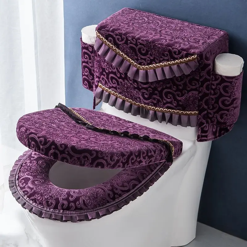 

Four Seasons Toilet Cushion Three Piece Set Household Set Toilet Seat Cushion Zippered Universal Toilet Cover Plush Seat Cushion