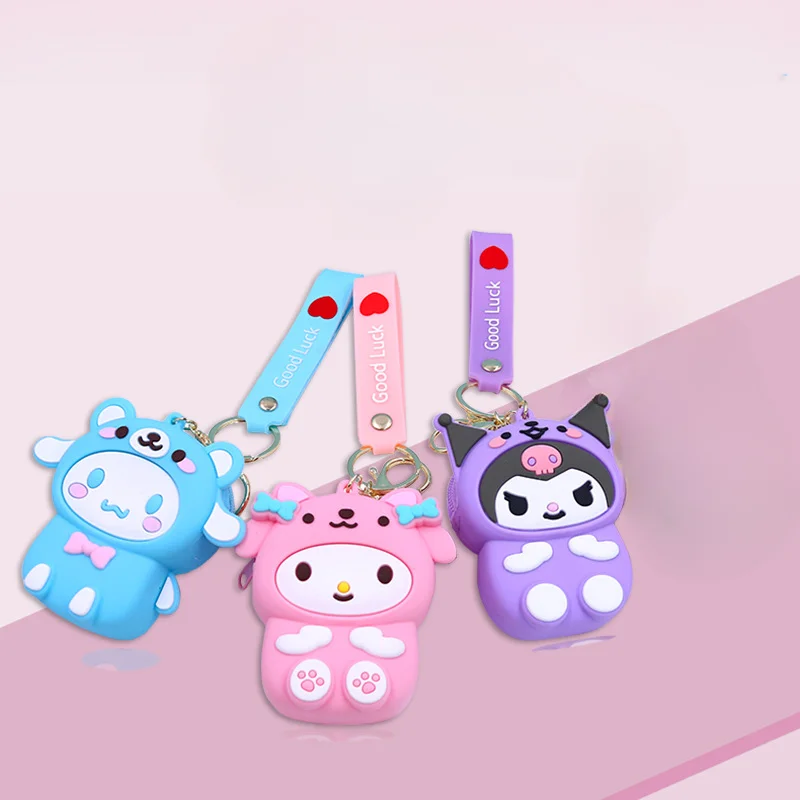 

Kawaii Sanrio Cinnamoroll Kuromi My Melody, силиконовый кошелек для мелочи, мультяшная сумка, подвеска, студенческие Креативные аксессуары