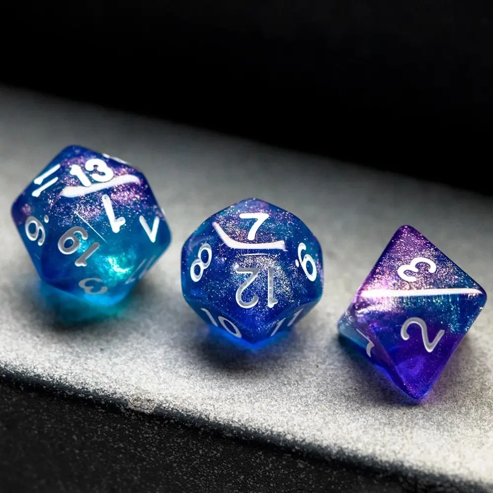 Poludie 7 шт./компл. Фиолетовый Синий блестящий игральные кости DND набор D4 D6 D8 D10 D % D12 D20
