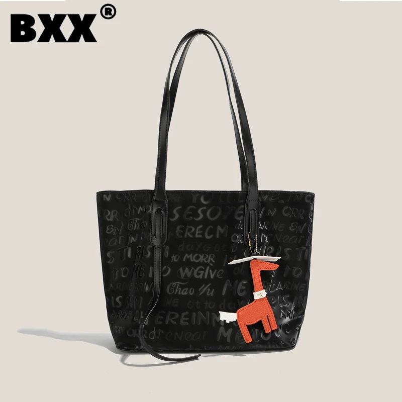 

[BXX] Fashion High Quality Trendy Letter Printing Zipper Soft Women's Large Bags Capacity Tote Versatile Casual Handbag 8CY590