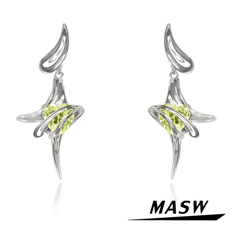 

MASW Original Design Shiny Senior Star Green Heart Earrings For Women Female Fashion Jewelry Accessories Party Wedding Gift