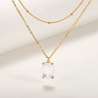 crystal square natural pendant necklace for women stainless steel chains metal choker necklaces gift 2022 jewelry accessories