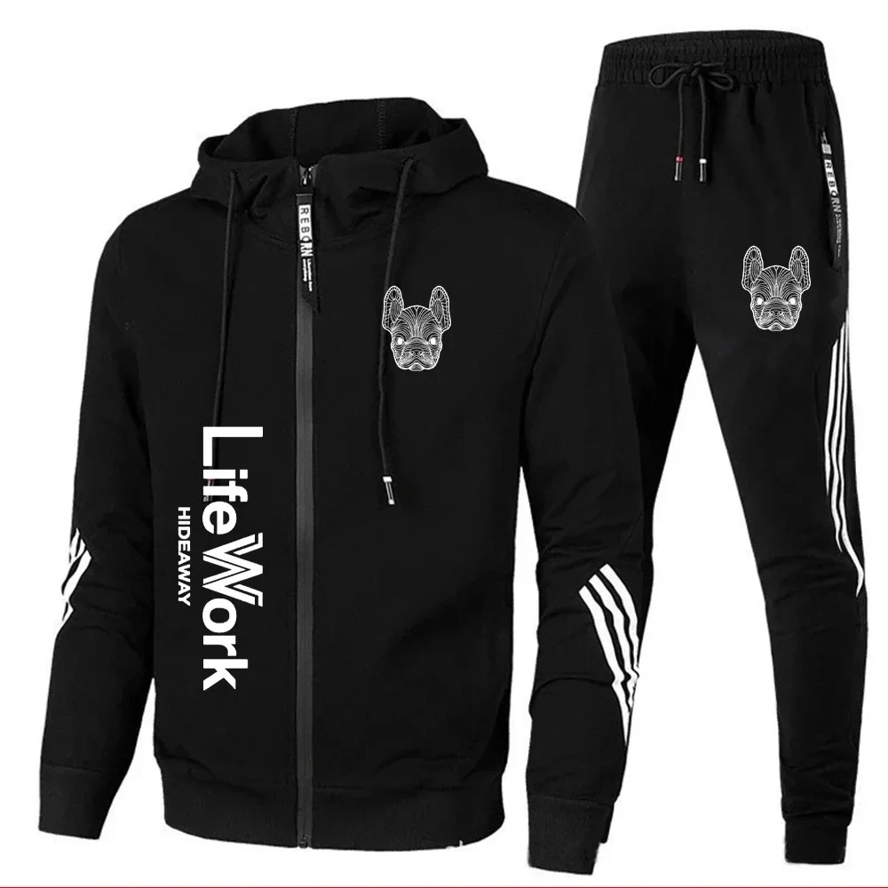 

High quality spring and autumn fashion set, men's zippered hoodie and pants, two sets of casual gym fitness morning exercise spo