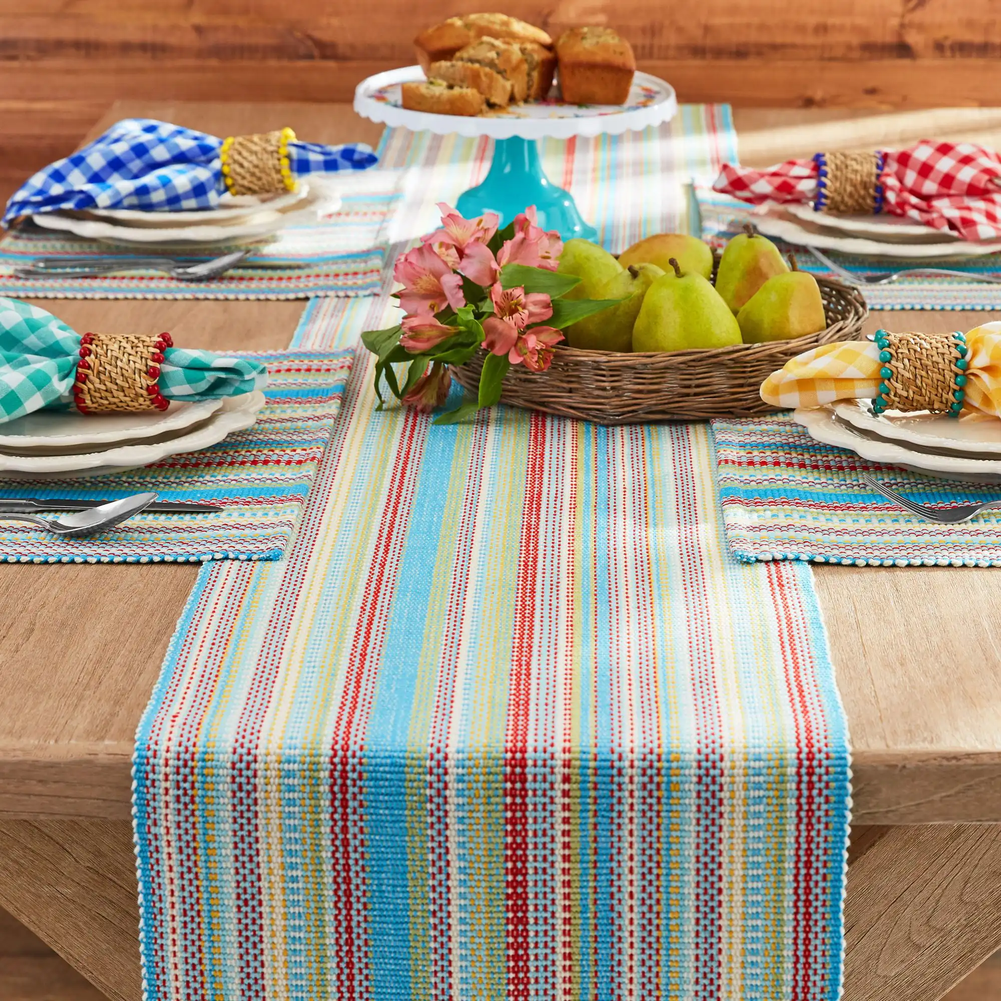 

The Pioneer Woman Chunky Stripe Placemat, Table Runner, Napkin, and Napkin Ring Set, 13 Piece, Multi-color
