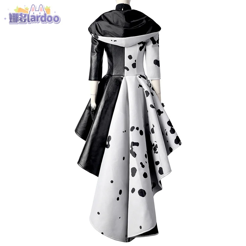 Косплей Костюм Cruella для взрослых женщин Фэнтези пальто платье парик наряды