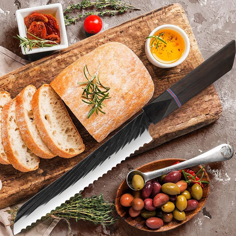 Кованый нож для хлеба ручной работы 8 дюймов японский нарезки сыра зубчатый торта