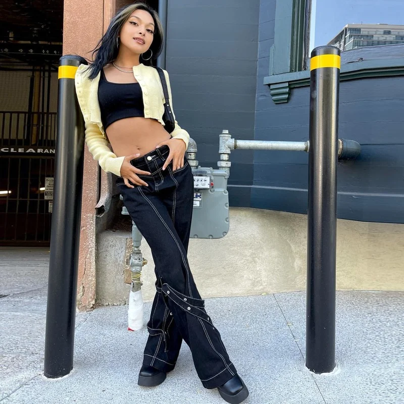 

Джинсы женские с карманами, свободные прямые штаны из денима с высокой талией, винтажные комбинезоны, уличная одежда, весна-осень