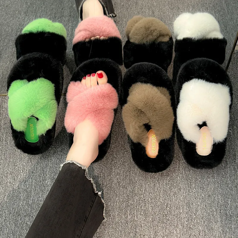 Женская обувь 2024 плюшевые тапочки для взрослых роскошные шлепанцы на платформе с