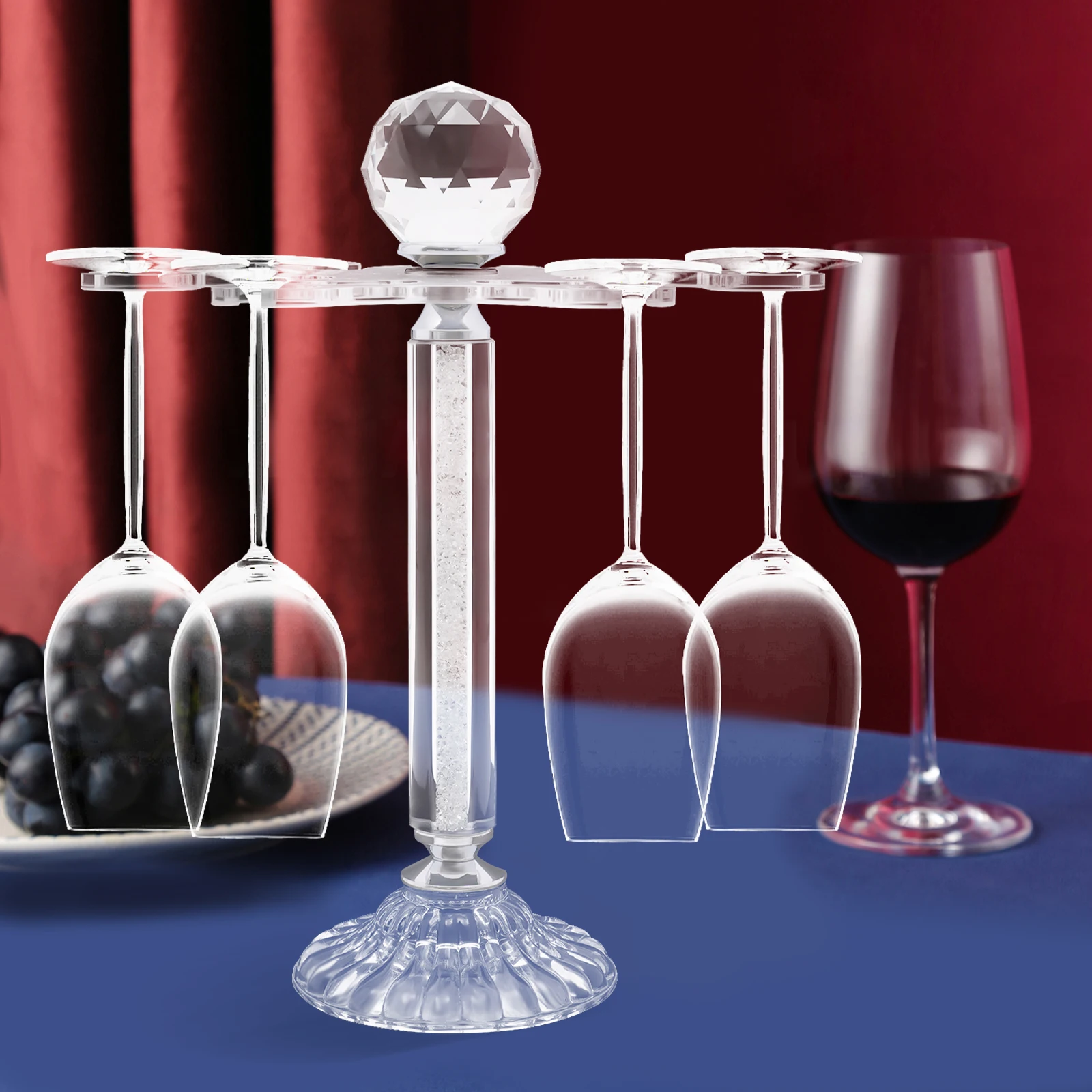 Elegant Desktop Crystal Glass Stemware Rack/Rotate 6 Wine Glass Storage Holder Stand Air Drying Rack