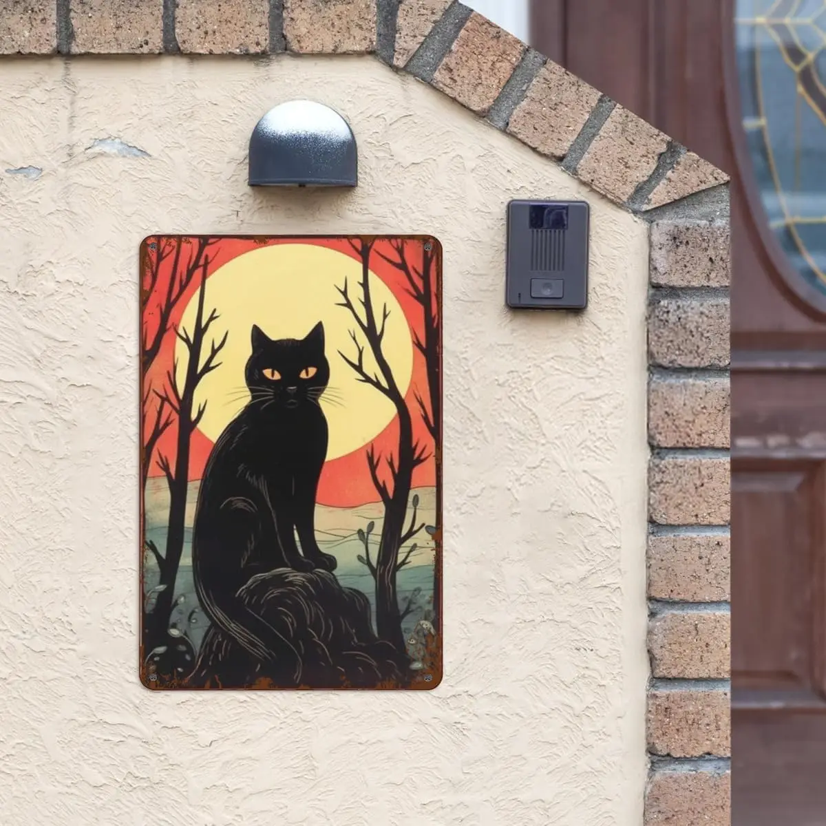 Vntge Hlloween Tn Sgn 8x12 nch Rectngulr Metl Wll Decor Retro Spooky Blck Ct для дома Ktchen Br Pub Grge Mn Cve Decorto