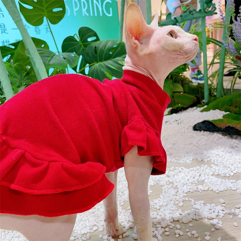 Luxury Sphynx Cat Clothes Summer Dog Fancy Dress For Hairless Cats Sphynix Cat Costome Clothes Rolled Sleeves Skirt Kittens Vest