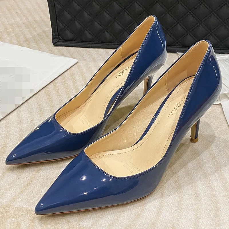 Sexy Thin Heels Women Pumps Patent Leather High Heeled Plus Size Fashion Pointed Toe Party Wedding Shoes Ladies Stiletto O0011