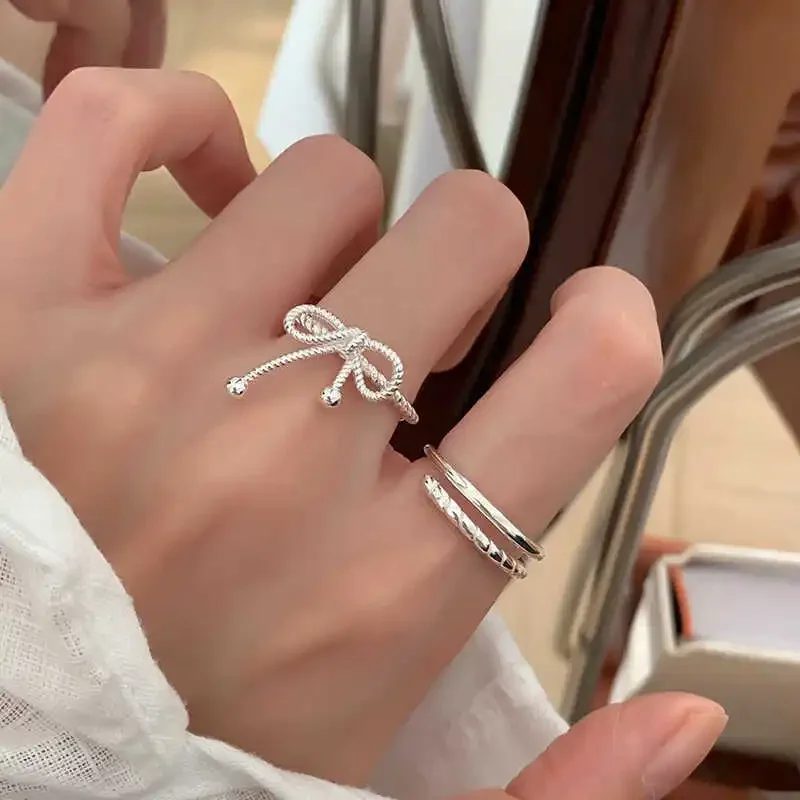 Женское простое модное уникальное кольцо с завязками из кабеля S925 посеребренное