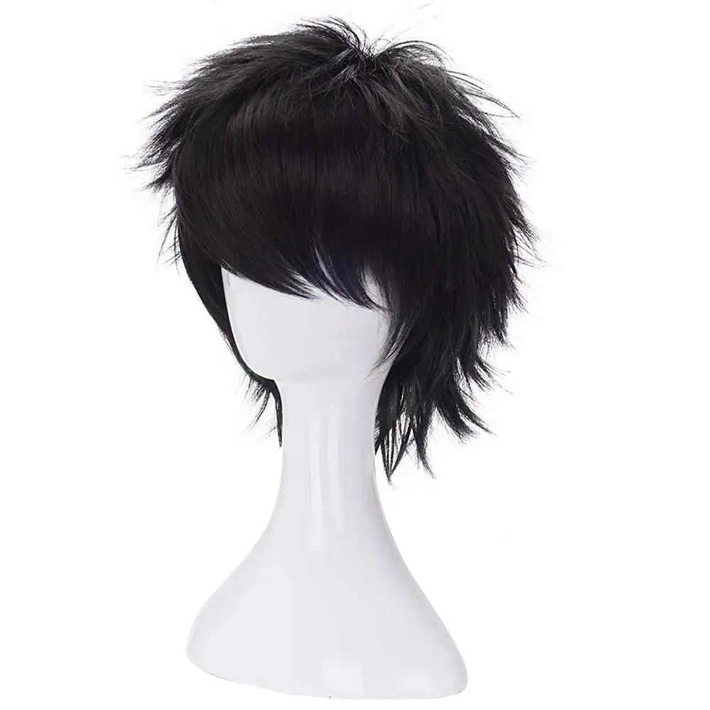 Короткие чёрные термостойкие синтетические волосы для косплея Хэллоуина аниме
