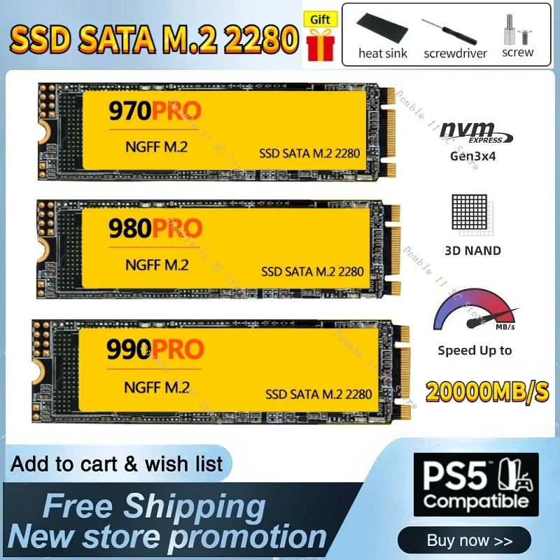 

SSD NVME M2 512GB 2TB 4TB Drive Solid Hard 2280 M.2 PCIe5.0 990pro 20000mb/s Disk Internal Solid State For Laptop Desktop ps5