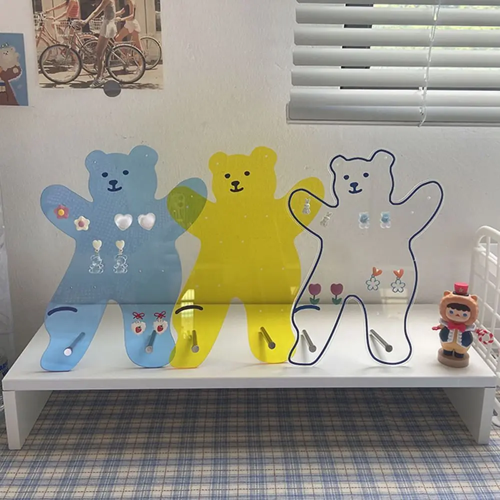 Cute Bear Transparent Earring Display Rack Hanging Storage Rack Acrylic Earring Accessories Mall Organizer Earring Support Decor