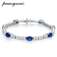 pansysen vintage 925 sterling silver oval cut sapphire ruby simulated moissanite diamond charm bracelets for women party gifts