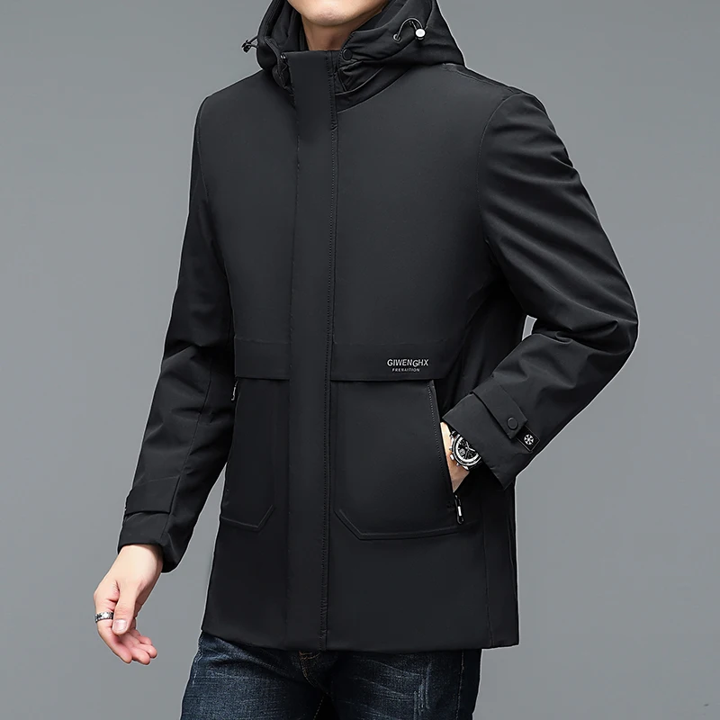 2022 Winter Men Black Navy Blue Puffer Basic Coats Hood And Lining Detachable Design Puff Parkas Male Thermal Quilted Overcoats