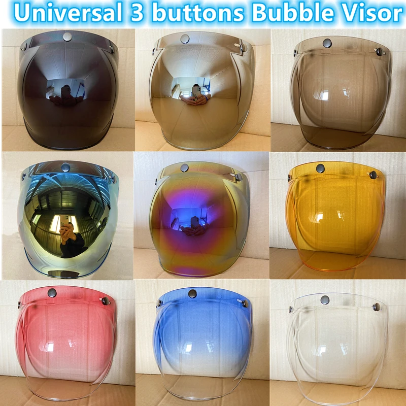 Universal Bubble Helmet Visor 3 Buttons Capacete Moto Windshield Bubble Visera High Strength Sunshield Uv Protection Casco Parts