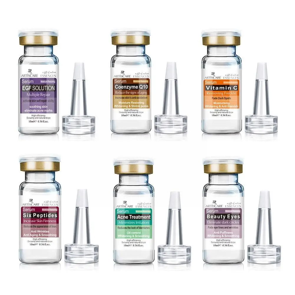 

10 мл шесть сыворотка с пептидами жидкий коэнзим Q10 Гиалуроновый отбеливающий коллаген Антивозрастная эссенция против морщин VC кислота и ак...