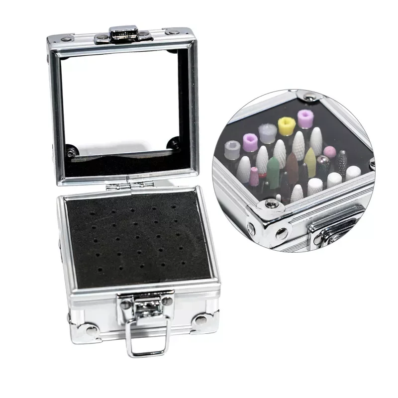

25 Holes Nail Drill Grinding Bit Holder Box Display Storage Container Nail Polishing Head Stand Metal Organizer Case