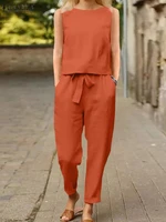 fashion summer women trousers suits zanzea 2022 casual sleeveless tanks tops pants matching sets female tunic trousers 2pcs