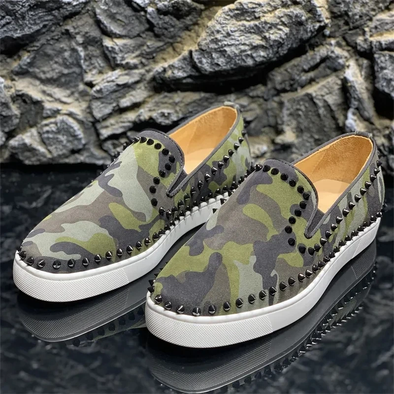 

Luxury Summer Low Top Red Bottoms Vulcanized Boat Slip On Shoes For Women's Driving Spikes Men's Casual Flats Camouflage Loafers
