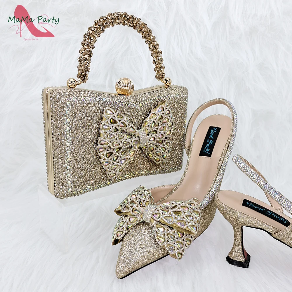 2024 High Quality New Design Shoes and Bag in Royal Blue Color Pointed Toe Special African Women Square Heels for Wedding Party