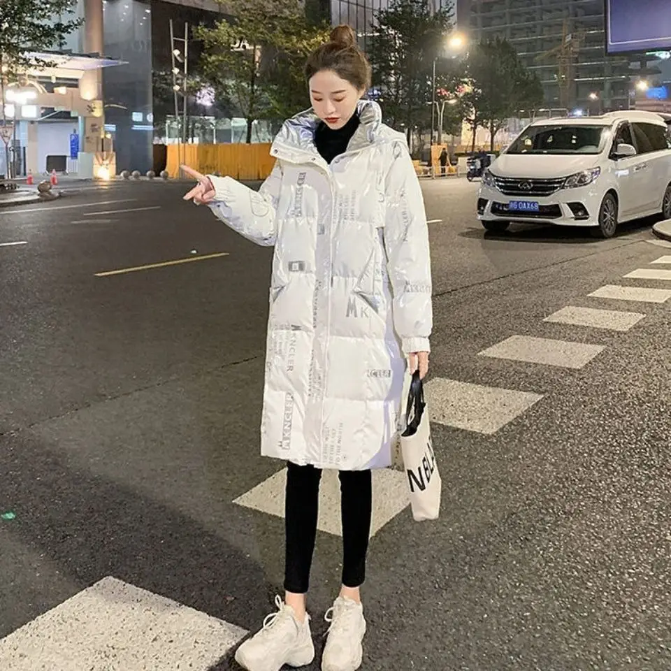 Warm Hooded Jacket Women's Clothing 2023 New Winter Glossy Cotton Print Coat Windproof Rainproof Thicken Long Parka Snow Jackets