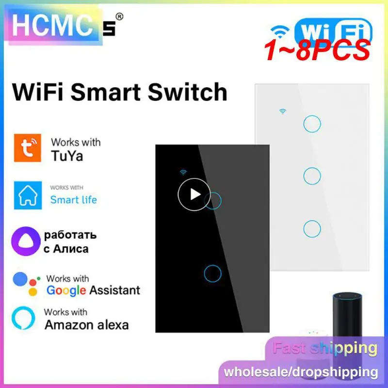 

1~8PCS 1/2/3/4gang TUYA WiFi Smart Touch Switch Home Light Wall Button 120*72mm Neutral Wire Voice For Alexa Home