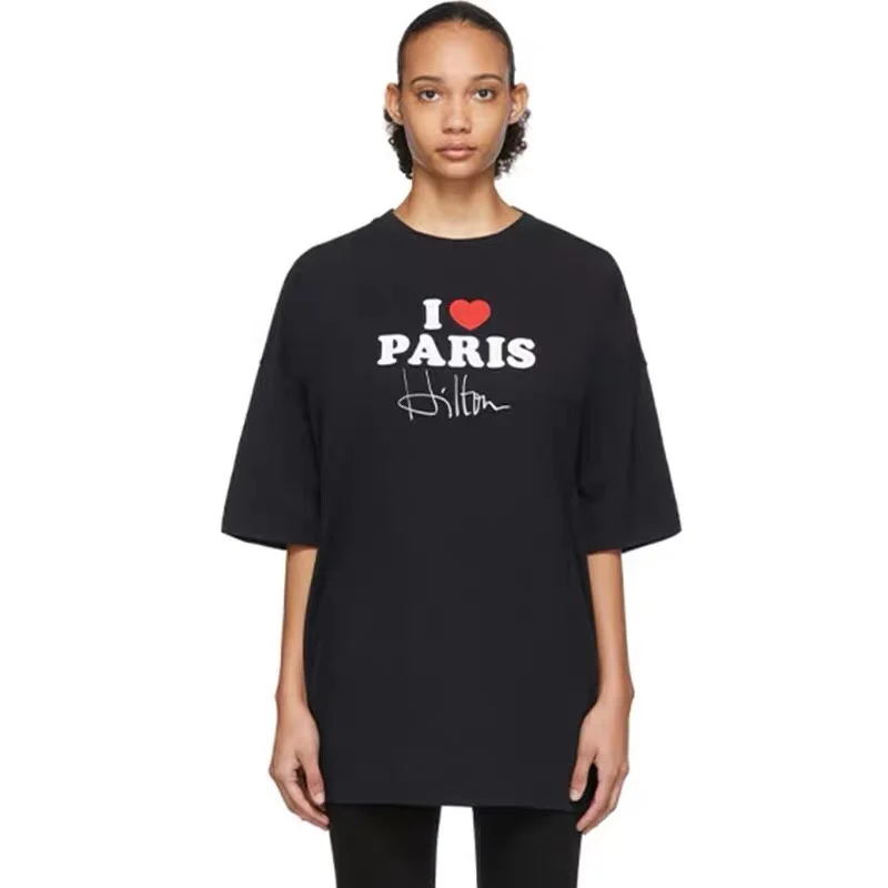 

2021ss VETEMENTS Anarchy T shirt Men Women 1:1 High Quality I LOVE PARIS Print VETEMENTS Embroidered on the back VTM Top Tees