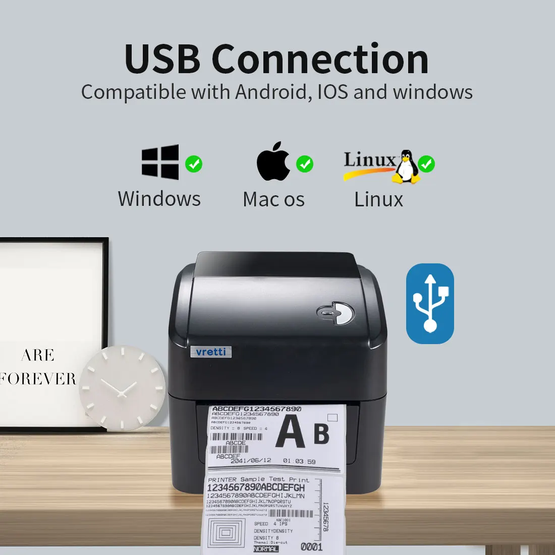 Vretti 420B Термопринтер для этикеток 4*6 беспроводной Bluetooth доставка экспресс черный