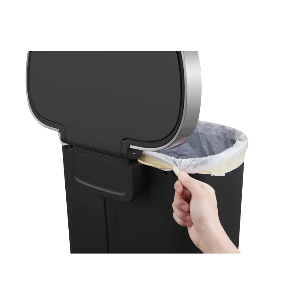 

Trash Kitchen Bin 14.5-gal Plastic Semi Round Kitchen Step Trash Can Black Bucket Garbage Cans Recycling Garbage Basket Bags Bag
