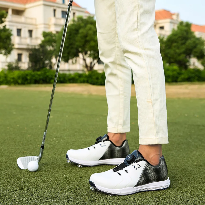 Professional Spike Golf Shoes Men's White Jogging Walking Sneakers Outdoor Grass High Quality Swivel Buckle Golf Sneakers