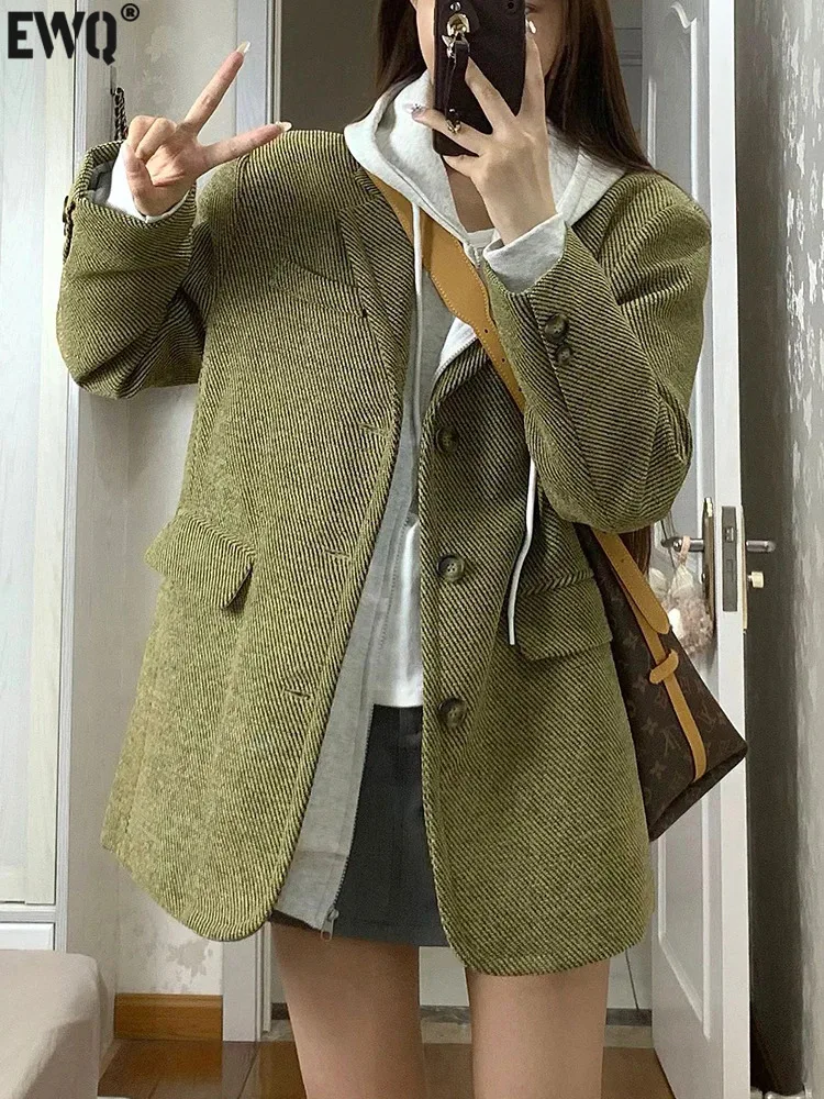 

[EWQ] винтажный Повседневный однобортный женский костюм с отложным воротником и карманами, блейзер, пальто, куртка, верхняя одежда, осень-зима 2023, 16U6178