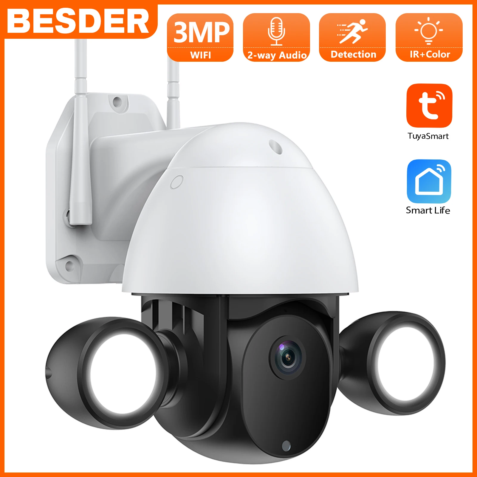 

1080P HD Tuya Smart PTZ IP-камера Wi-Fi прожектор двор 4-кратный цифровой зум обнаружение движения охранная камера видеонаблюдения