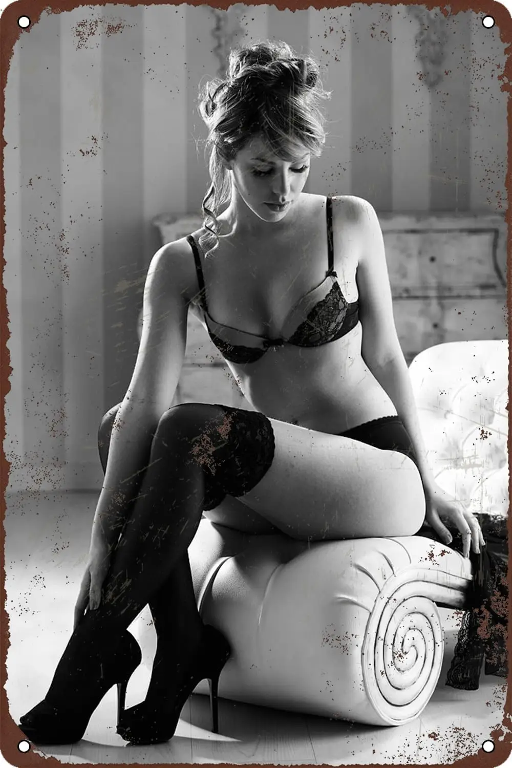 Pnup Grl Metl Tn Sgns Sexy Womn Sgn 8x12 nch Funny Wll Decor for Beer Tvern Coffee Grge Mn Cve