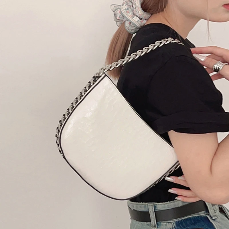 

Дизайнерские Сумки на цепочке, новинка 2023, женская модная полукруглая сумка через плечо высокого качества с отделкой из аллигатора