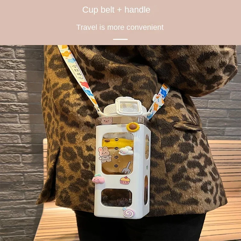 700/900 мл милая Пастельная бутылка для воды с соломинкой пластиковая дорожная