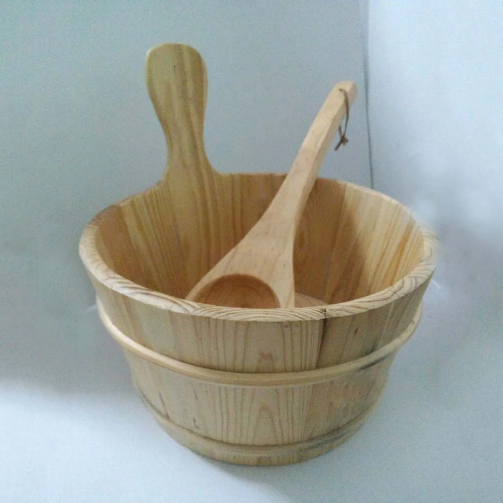 

Sauna Bucketladle Woodenaccessories Spa Wood Pail Spoon Foot Setladel Scoop Kit Bowl Tubbath Bathing Forsoaking Liner Bigsteam